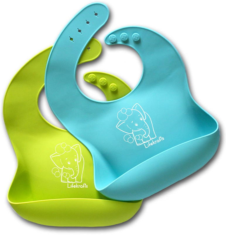 Lifekrafts Pack of 2 Blue and Green soft Silicon bibs for Kids, Babies(BLUE AND GREEN)