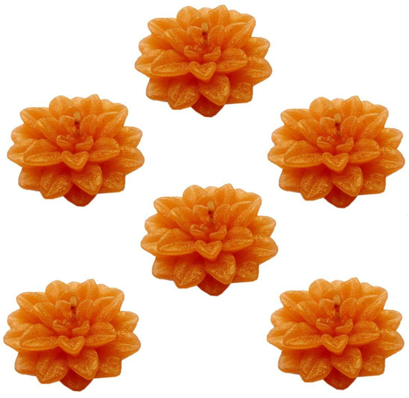 indian traditional stores Set of 6 Flower Candle Candle(Orange, Pack of 6)
