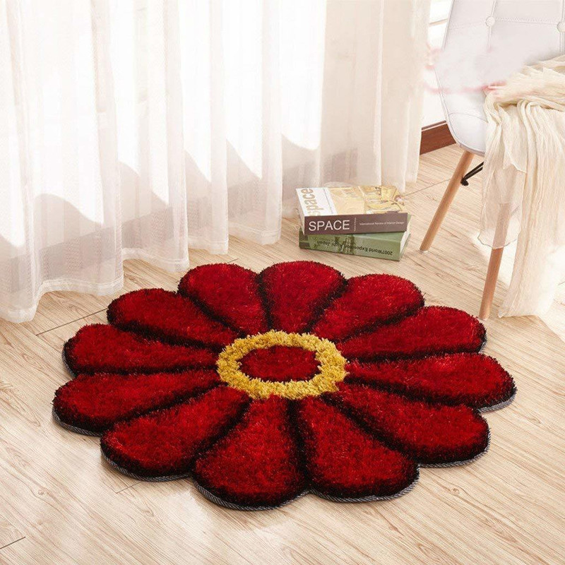 arif Red Polyester Area Rug(90 cm  X 90 cm)
