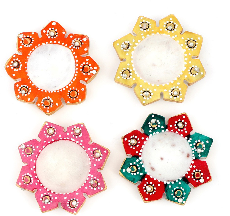 mystigo Mystigo Multicolor Kundan Work 4 Marble Diya / Deepak Set . Combo of 4 Marble Diyas. Perfect Festive Gift, Giveaway, Home Decor, House Decoration (4 Pcs, Multi-colour) Stoneware (Pack of 4) Table Diya Set(Height: 1.15 inch)