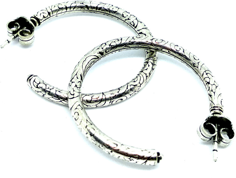 swati STERLING SILVER SEMICIRCLE EARRINGS Silver, Sterling Silver Hoop Earring