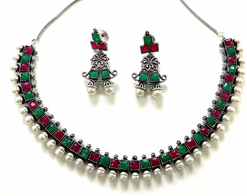 innovaze Oxidised Silver, Brass Jewel Set(Multicolor)