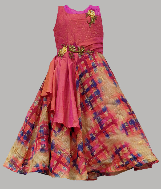 fabricate Indi Girls Maxi/Full Length Festive/Wedding Dress(Multicolor, Sleeveless)