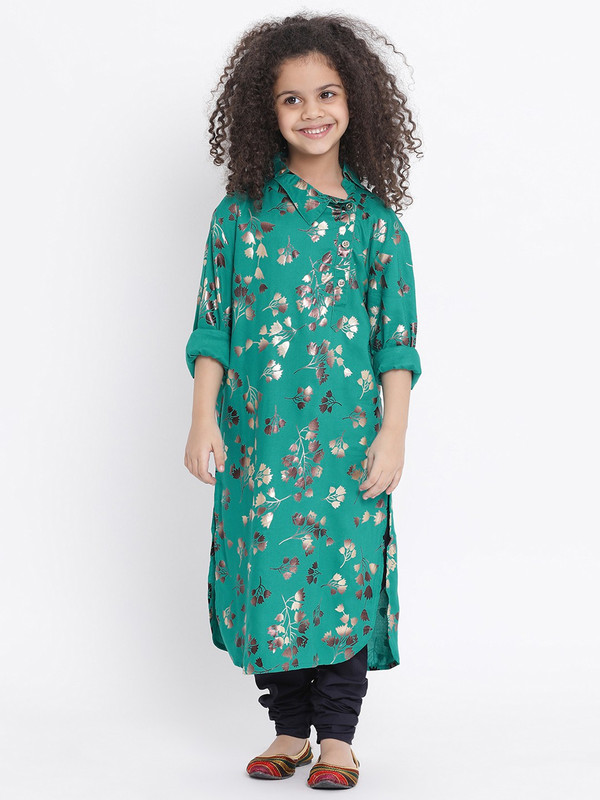 wondermom Girls Festive & Party Kurta and Pyjama Set(Multicolor Pack of 1)