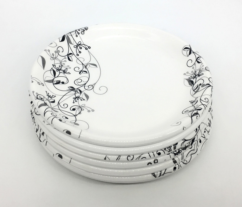 korona Round Half Plate Set, Melamine Plate, Black Leaf, 7.5 Inch Half Plate(6 Units)