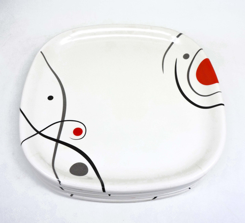 korona Square Half Plate Set, Melamine Plate, 7.5 Inch (Red point) Half Plate(6 Units)