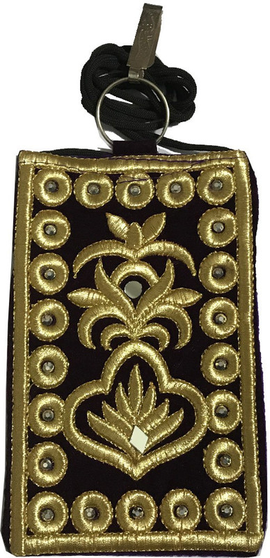 janvifashionflower Purple Velvet Gold Zari Embroidered Work Mobile Pouch(Purple)