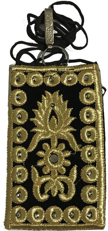 janvifashionflower Black Gold Zari Embroidered Work Mobile Pouch(Black)