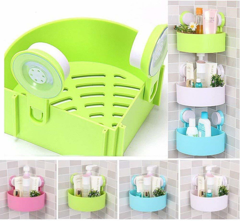 kakustore Plastic Interdesign Bathroom Kitchen Storage Organize Shelf Rack Triangle Shower Corner Caddy Basket with Wall Mounted Suction Cup Plastic Wall Shelf(Number of Shelves - 1, Multicolor)