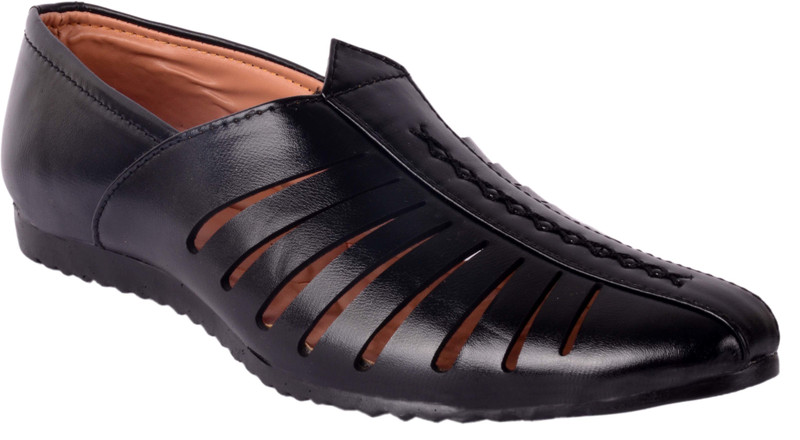 shoepoints Mens Pathani Synthetic Mojaris Slip On For Men(Black)