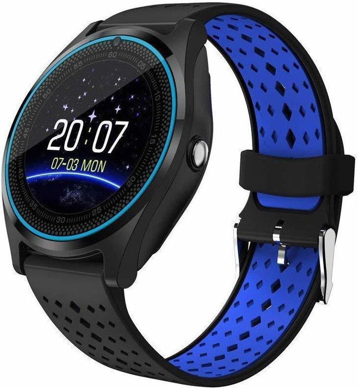 pintu electronics Round A Clock Bluetooth Smartwatch Blue Smartwatch(Black, Blue Strap Free Size)