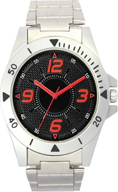 omey Om 150 Black Red Number Dial Silver Stainless Steel Analog Watch Analog Watch  - For Men