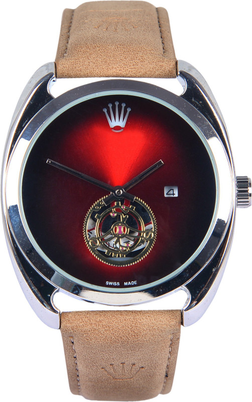 vyog New Trending Stylish Rolex Red Dial And Brown Belt Watch Analog Watch  - For Men