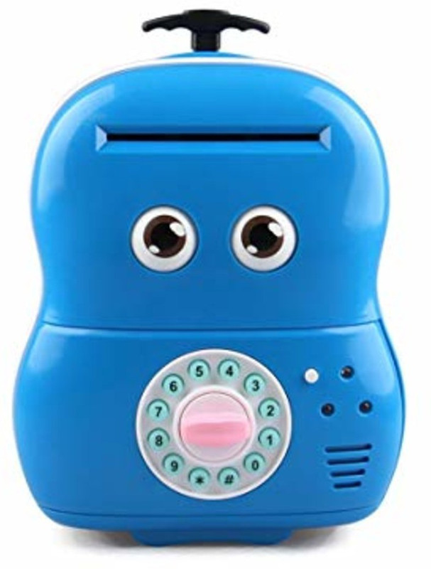 tryokart Kids Big Eyes Electronic Password Auto Scroll Paper Money Box Coin Bank(Blue)