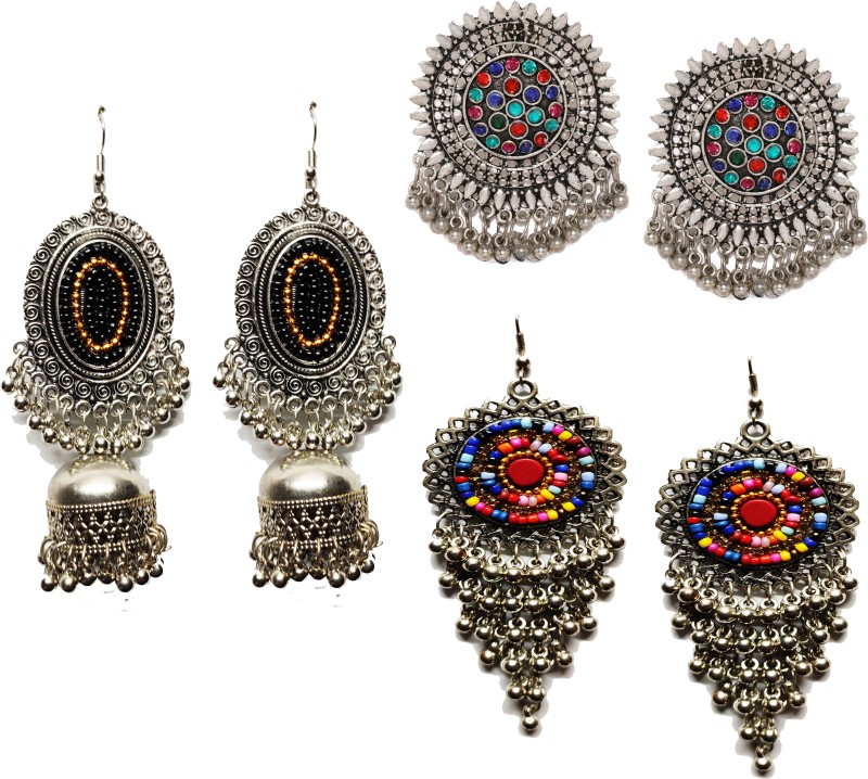 Oxidized Heaven Combo of 3 Designer Afghani Stylish Tribal Chandbali Alloy Drops...