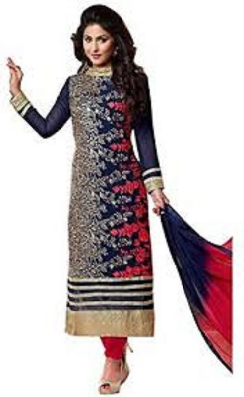 Clickedia Poly Georgette Embroidered Salwar Suit Material(Semi Stitched)