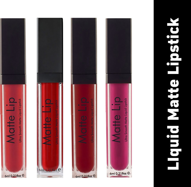 estrelo Combo set 4 Liquid Matte Lipstick(Red-Smoke,Famous-Red,Deep-Red,Epic-Magenta, 24 ml)