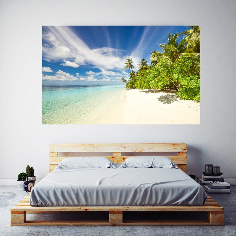 Beach Calm Clouds Wall Art Canvas Painting Abstract Landscape Pictures Paper Print(24 inch X 48 inch)