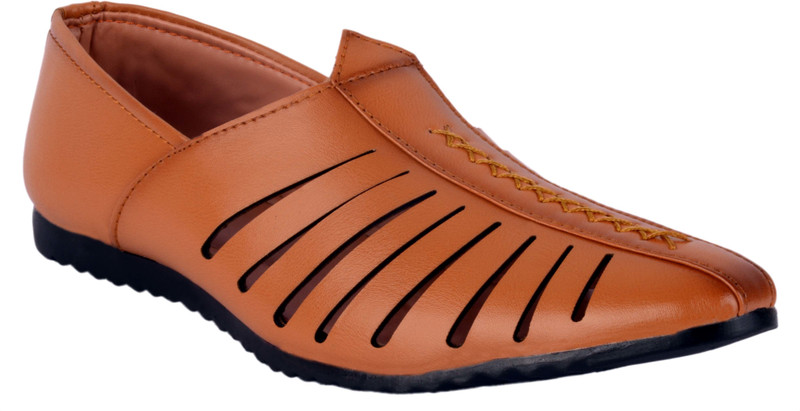 shoepoints Mens Pathani Synthetic Mojaris Slip On For Men(Tan)