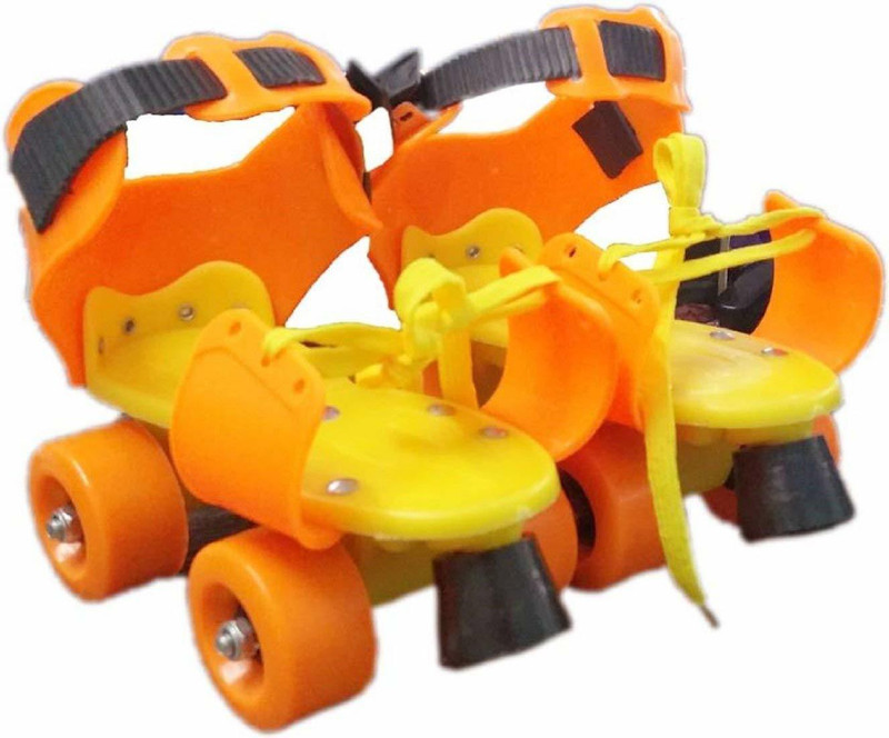 ANJANIPUTRA ENTERPRISE Adjustable Inline Dry Skates Shoes/Skating Shoes for Kids with Front Brake Kids Roller Skates Shoes (Age Group 5-10 Years) Quad Roller Kids Size 3 UK - 6 UK(Adjustable, Beginner, Orange)