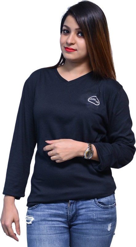 goyanka traders Solid Women V Neck Blue T-Shirt
