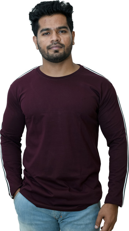 unique collecion Solid Men Round Neck Maroon T-Shirt