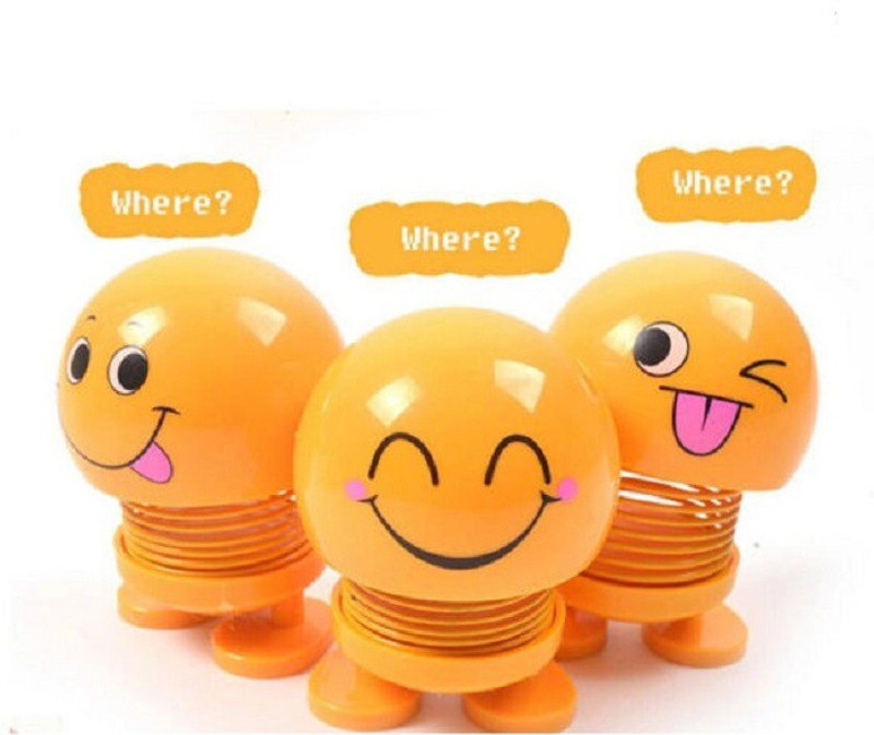pervious Toy Dolls Smiley Face Dancing Noddig Toys Theme Party Favors Car(Yellow)
