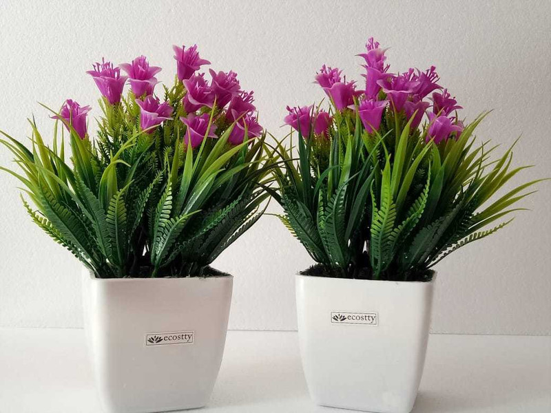 ecostty Purple Wild Flower Artificial Flower  with Pot(10 inch, Pack of 30)