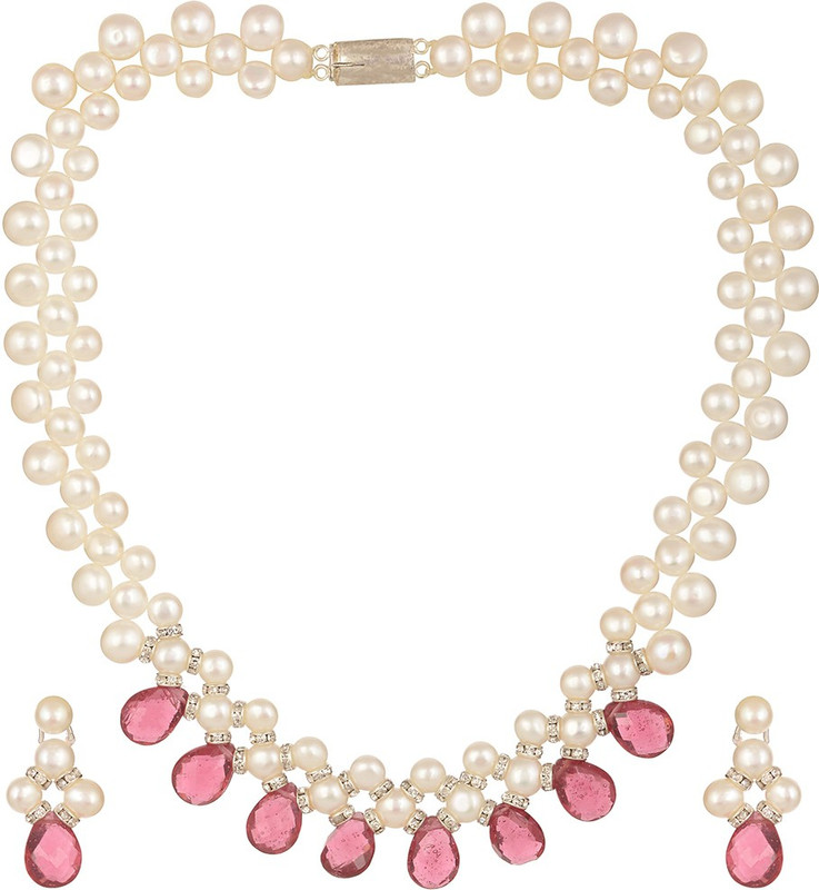 poojithajewellers Mother of Pearl Jewel Set(White, Pink)