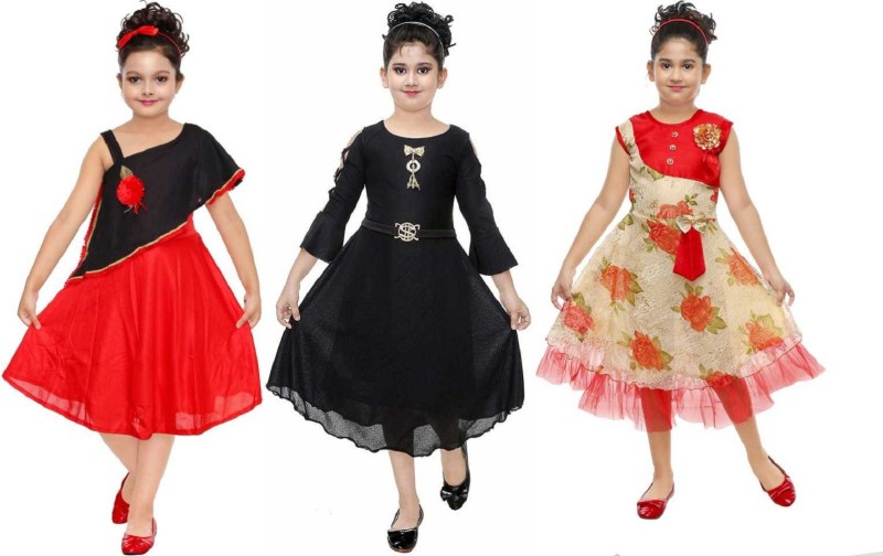 FTC FASHIONS Girls Midi/Knee Length Party Dress(Multicolor, Sleeveless)