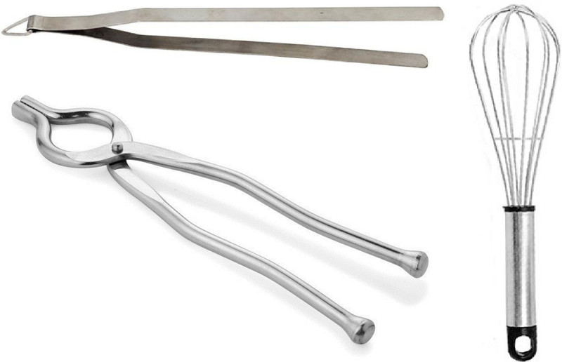 RKR Stainless Steel Pakkad,Milk Egg Beater and Kitchen Tong (Silver) Kitchen Tool Set(Baking Tools)