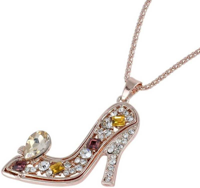 morir CZ Studded Colourful Sandal Rose Gold Plated Shoe Pendant for Women and Girls Rhodium Cubic Zirconia Alloy Pendant