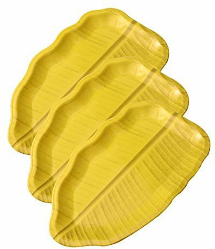 dishware Banana Leaf Plate 14 inch Tray Yellow Color(Pack Of Three) Tray(3 Units)