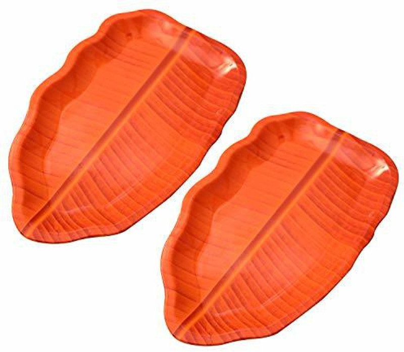 dishware Banana Leaf Plate 14 inch Tray Orange Color (Pack Of Two) Tray(2 Units)