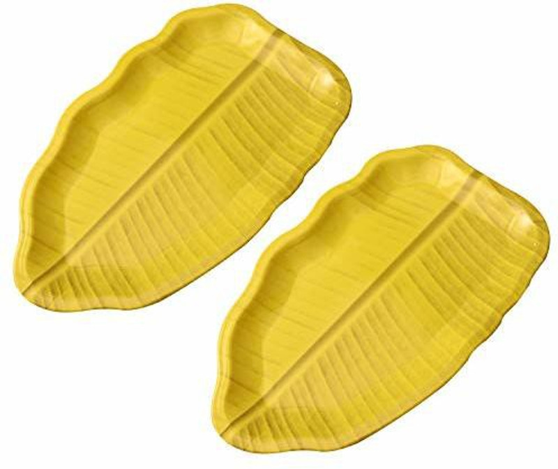 dishware Banana Leaf Plate 14 inch Tray Yellow Color(Pack Of Two) Tray(2 Units)
