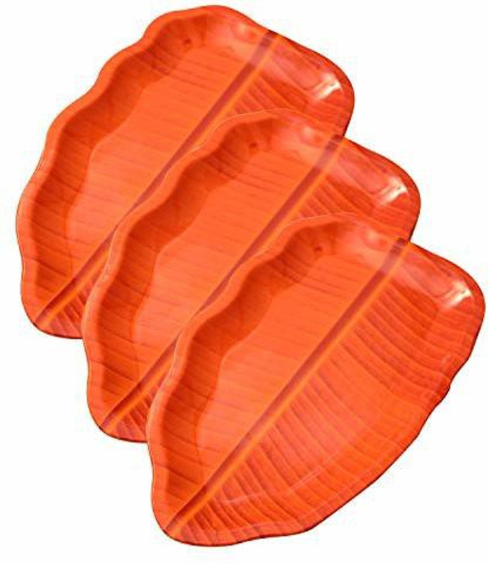 dishware Banana Leaf Plate 14 inch Tray Orange Color(Pack Of Three) Tray(3 Units)