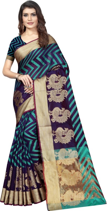 Saara Self Design Banarasi Poly Silk Saree(Dark Blue, Green)