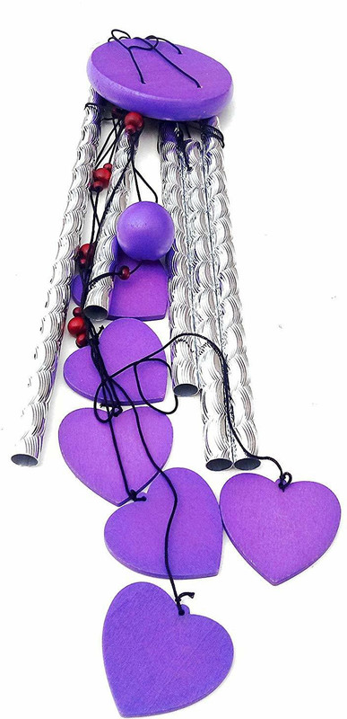 shanol Shanol purple Heart Shape Wind Chime for home decoration Windchime (25 inch, purple) pueple heart wind chime for home decoration love heart wind chime. 5 aluminium pipe and 6 beautifull purple heart hangging around the pipes love wind chime. (length :- 25 inch ) wooden heart wind chime for ho