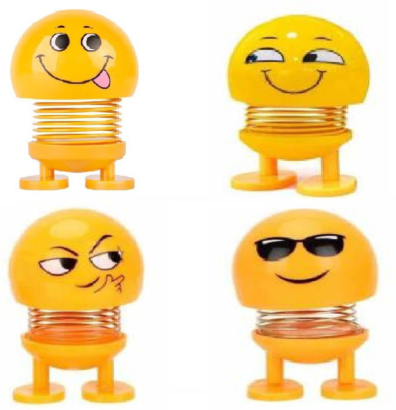 pervious 4Pcs New Toy Dolls Smiley Face Dancing Noddig Toys Themenew Party Favors Car Dashboard Table Decoration(Yellow)