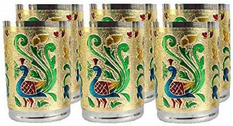 heet Steel Meenakari Peacock Design Glass Set(Steel, 200 ml, Multicolor, Pack of 6)