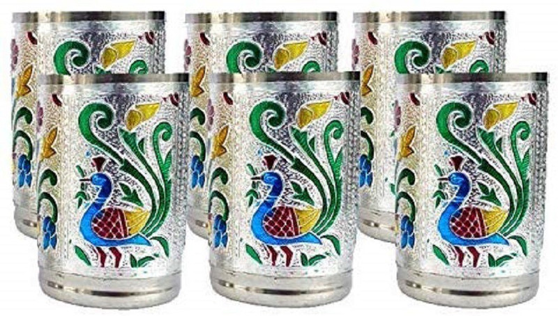 heet Arts Stainless Steel Handmade Glass Glass Set(Steel, 200 ml, Multicolor, Pack of 6)
