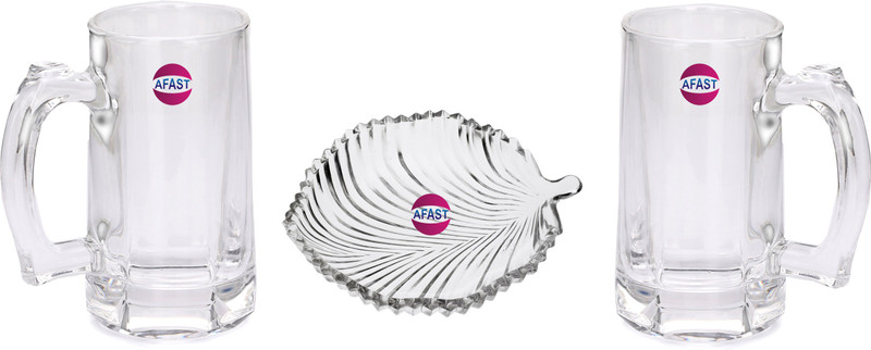 1st Time Combo Of 2 Beer Glass And 1 Snack Plate, Transparent, Glass, Pack Of 3 -A30 Glass Tray Set(Glass)