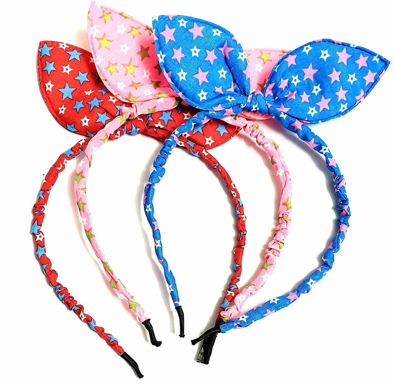 jeval New Wide Ribbon Bowknot Dot Print Headband Head Band(Multicolor)