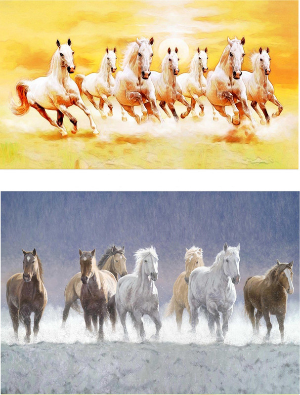 Seven Lucky Running Horses Vastu Wallpapers Fully Waterproof Vinyl Stick Photographic Paper(12 inch X 18 inch)