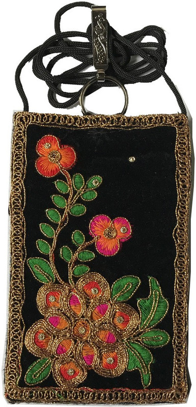 janvifashionflower Black Velvet Embroidered Work Pouch(Black)