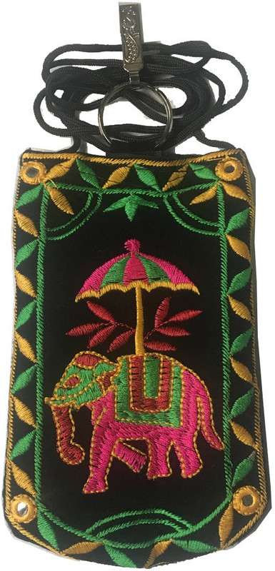 janvifashionflower Black Velvet Elephant Pattern Embroidered Work Mobile Pouch(Black)