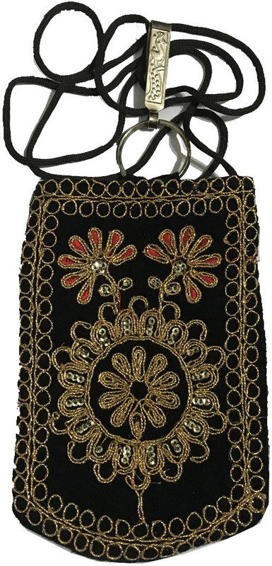 janvifashionflower Black Velvet Sequence Embroidered Work Mobile Pouch(Black)