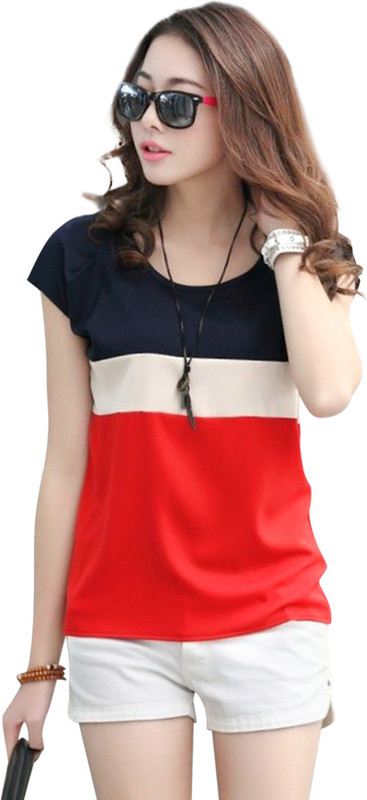 couple world Color Block Women Round Neck Multicolor T-Shirt