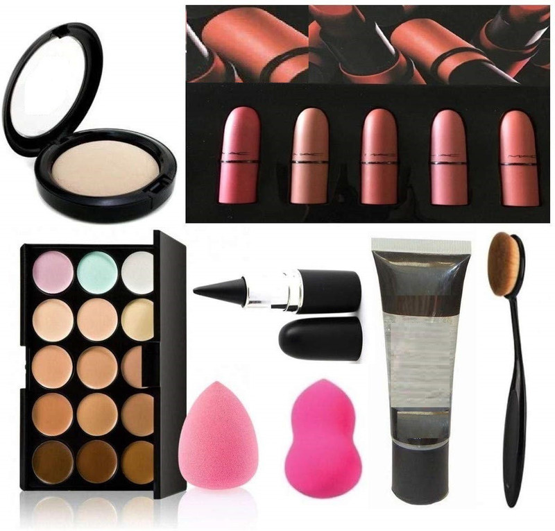 blushinsta Compact, 2 Blender Puff, Kajal, Infallible Primer, Makeup Brush(8 Items in the set)
