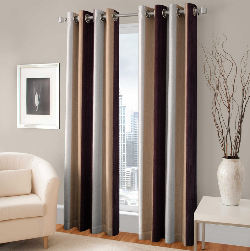 fiona creations 213 cm (7 ft) Polyester Door Curtain (Pack Of 2)(Striped, CAMEL)